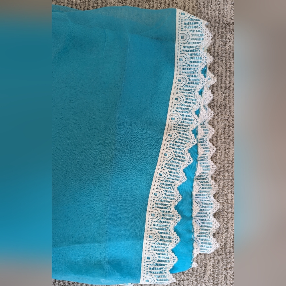 Solid Blue Lace Sari With Matching Blouse - image 4